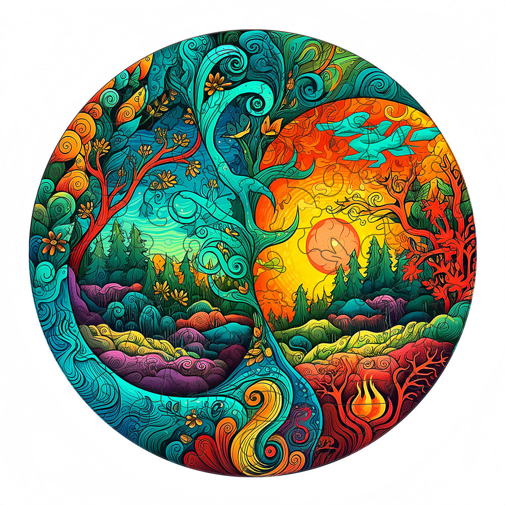 Yin Yang Nature Tree Sunset Landscape Jigsaw Puzzles