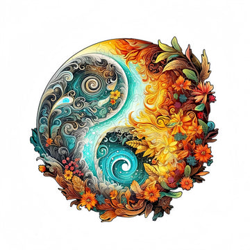 Yin Yang Style Floral Wooden Jigsaw Puzzles