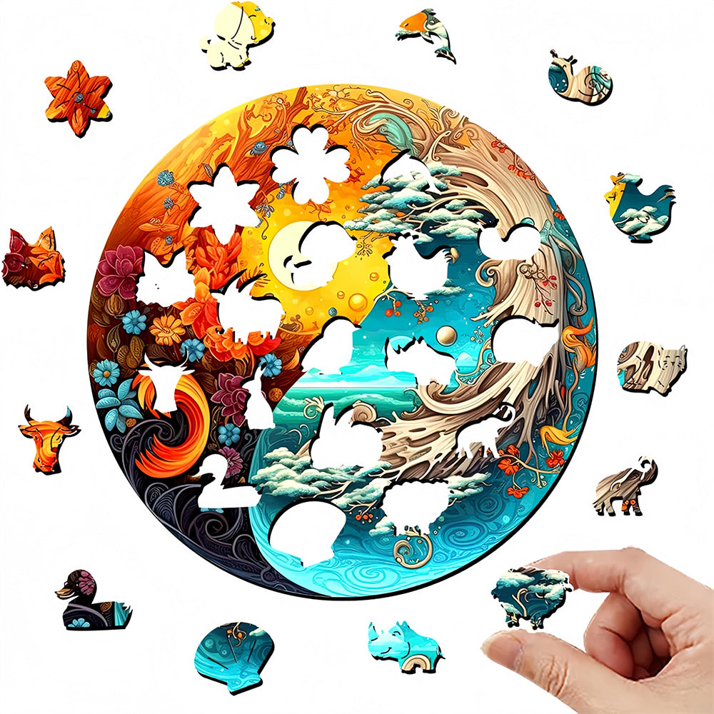 Yin Yang Style Wooden Jigsaw Puzzles Sunset/Sea