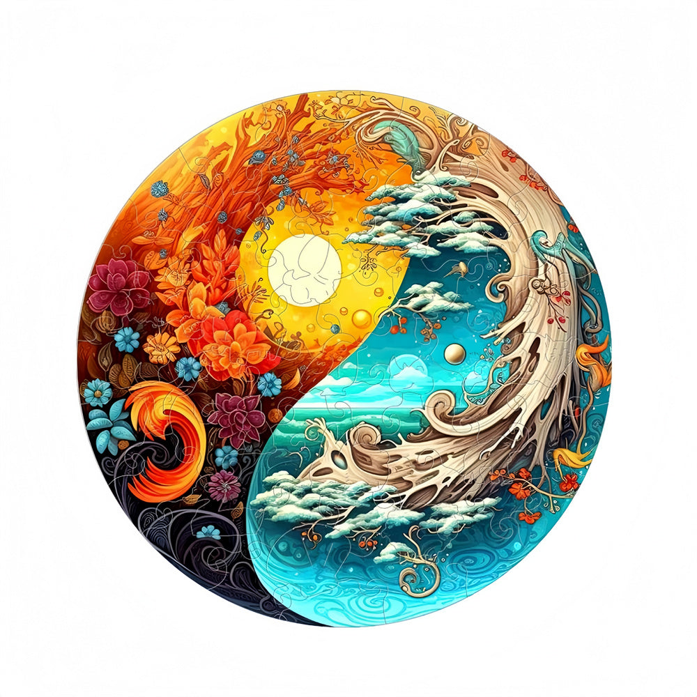 Yin Yang Style Wooden Jigsaw Puzzles Sunset/Sea