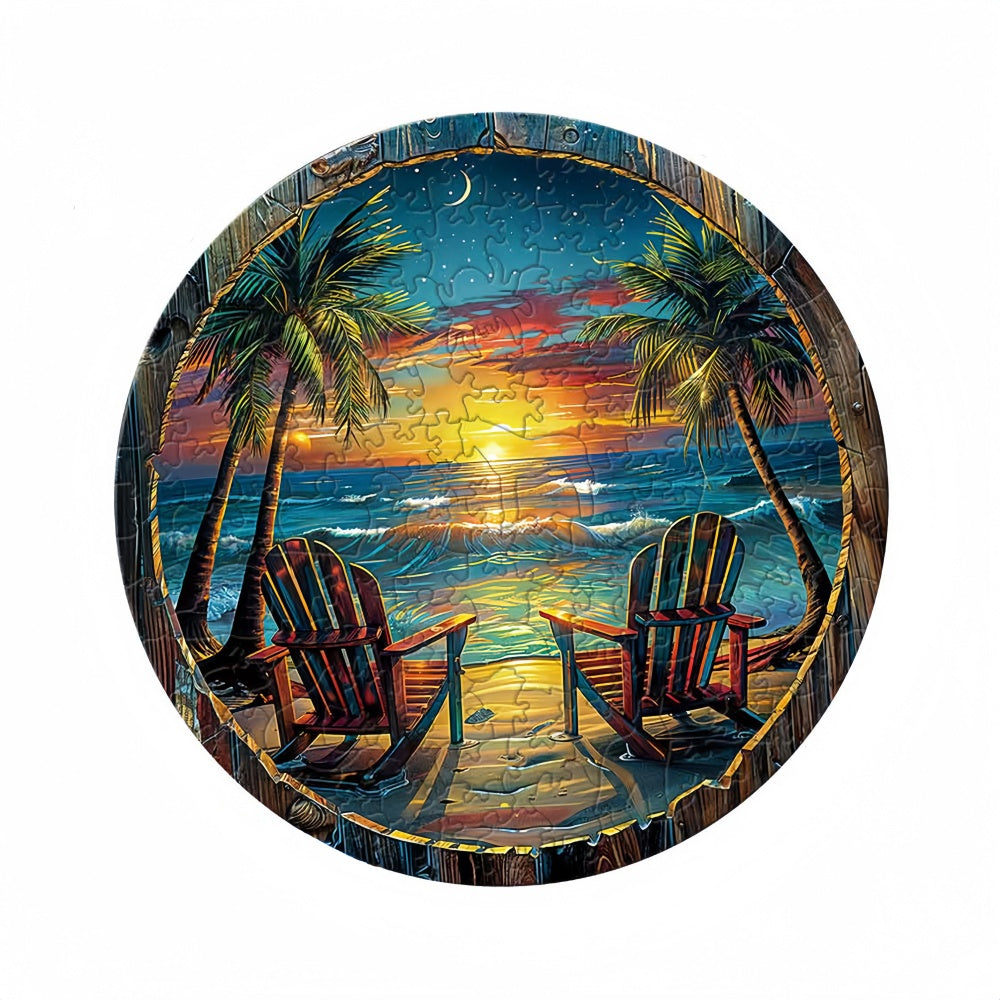 Seaside Sunset-Irregular Shape Wooden Jigsaw Puzzle