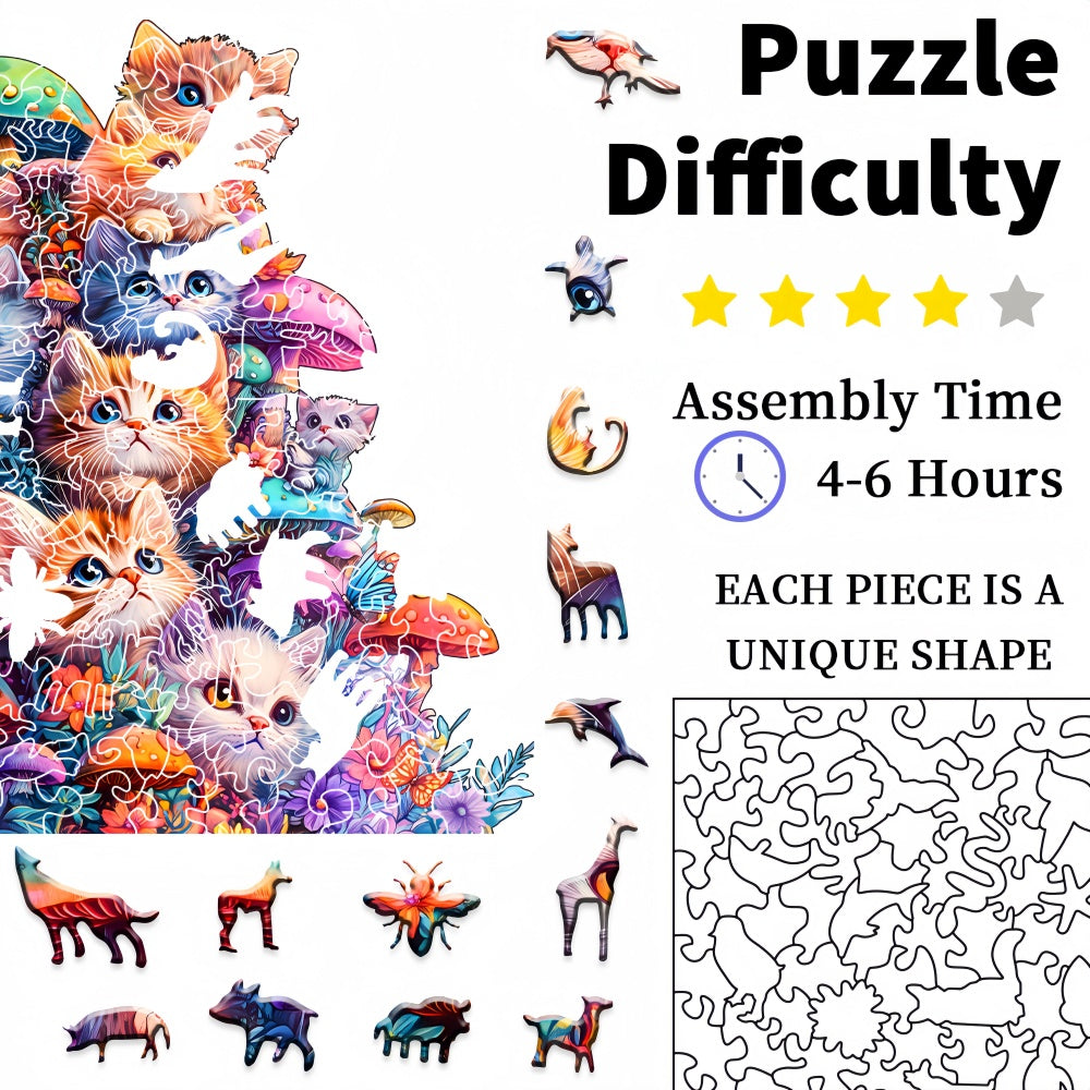 Colorful Cat Family Fun Wooden Jigsaw Puzzle