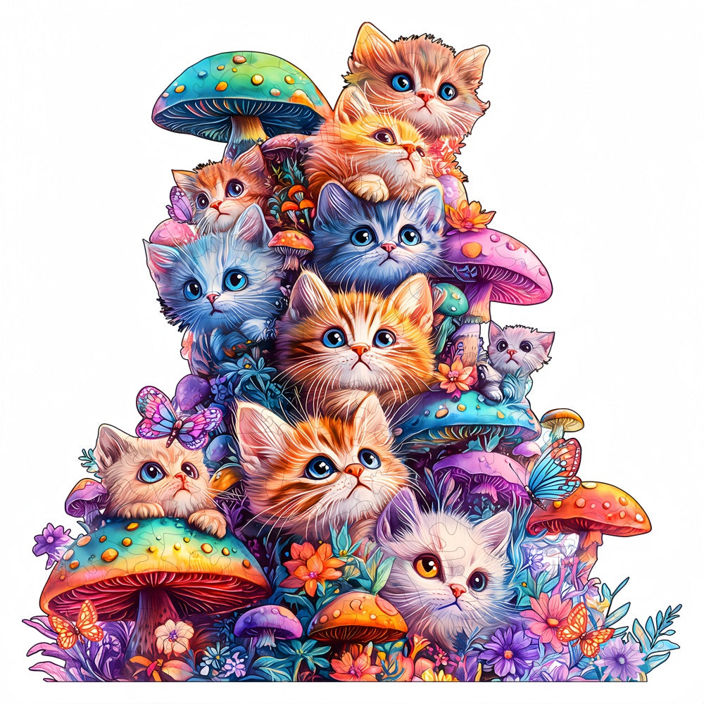 Colorful Cat Family Fun Wooden Jigsaw Puzzle