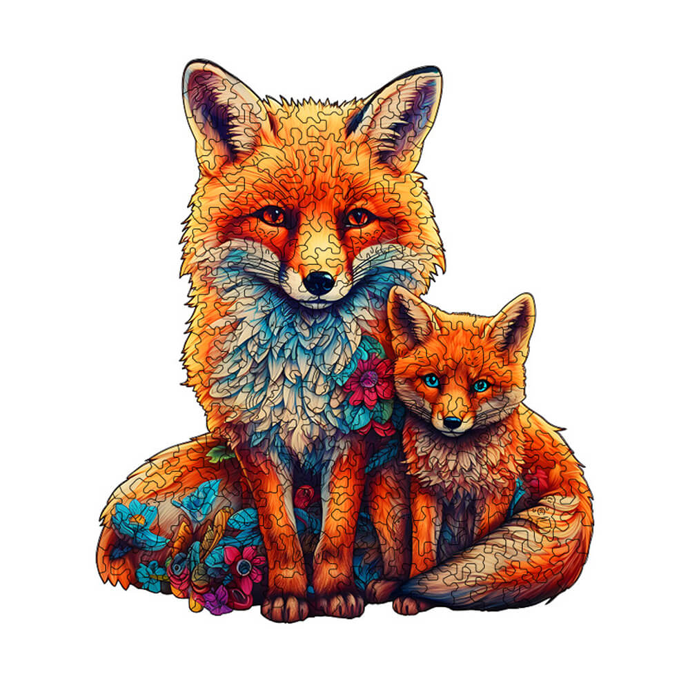 Fox Mother and Cub Wooden Puzzle