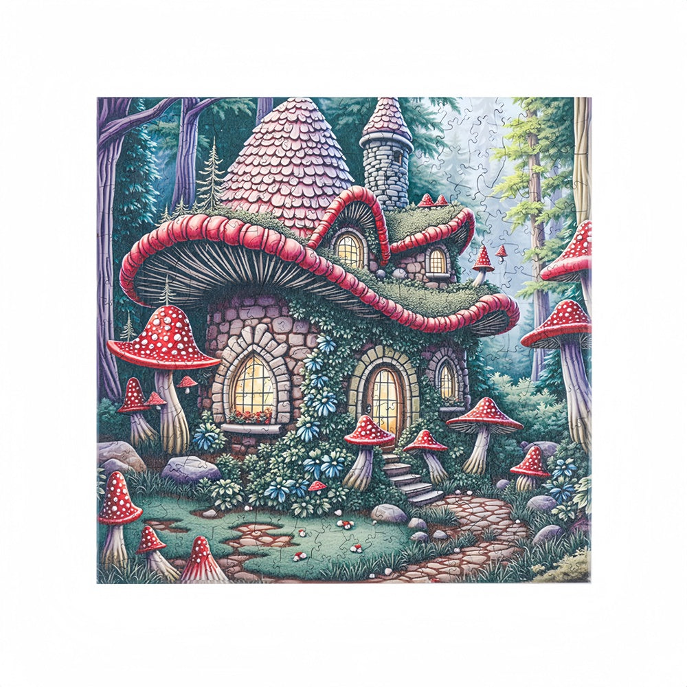 Mushroom House-Wooden Jigsaw Puzzle for Adults