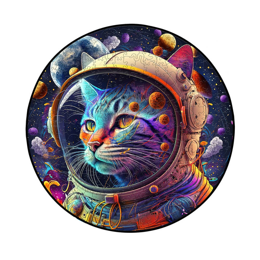 Space Cats Irregular Animal Wooden Jigsaw Puzzle