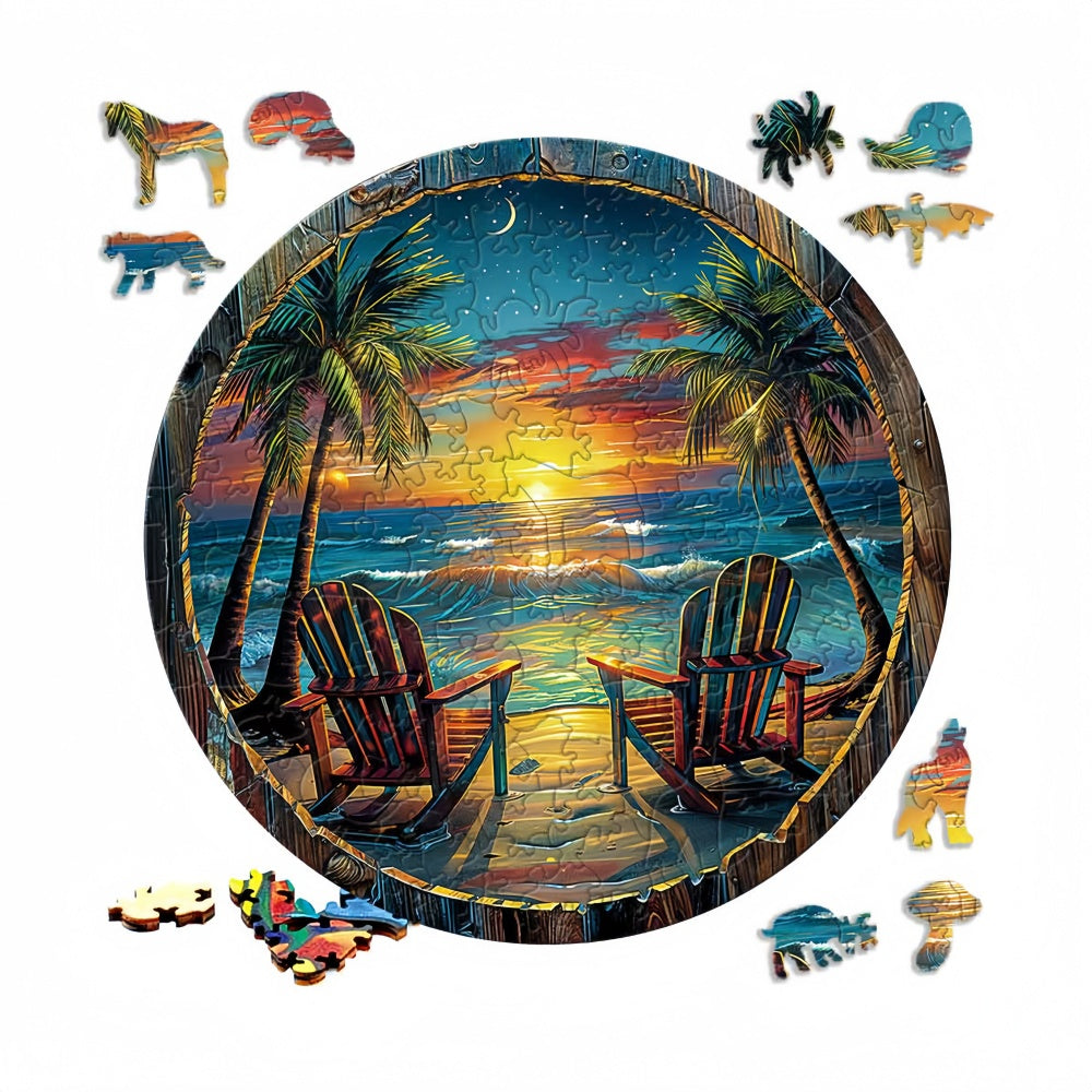 Seaside Sunset-Irregular Shape Wooden Jigsaw Puzzle