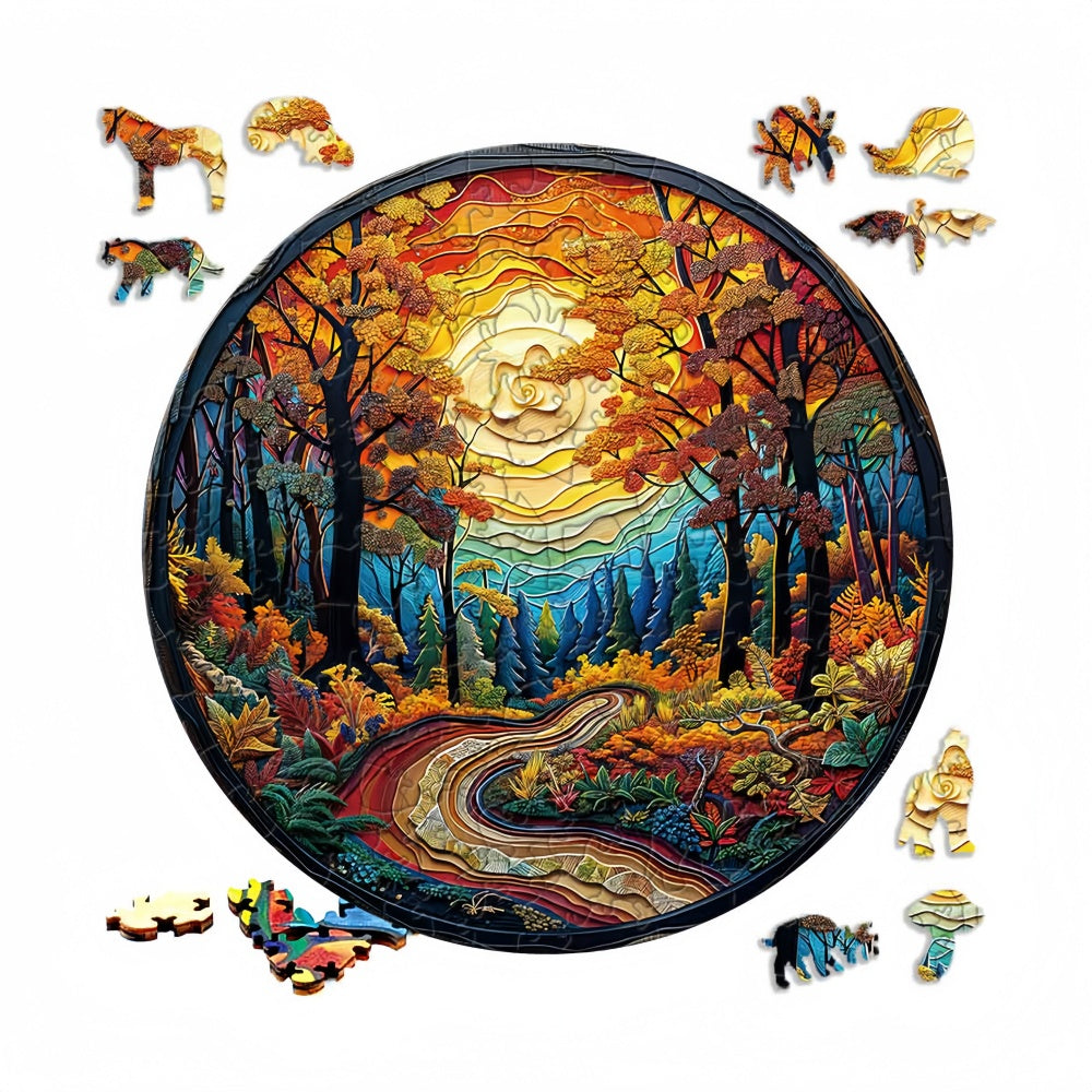 Autumn Sunset-Irregular Shape Wooden Jigsaw Puzzle