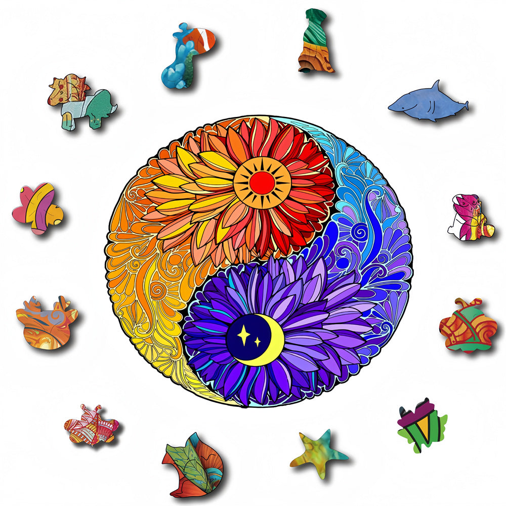 Round Yin Yang Flower-Shaped Jigsaw Puzzles