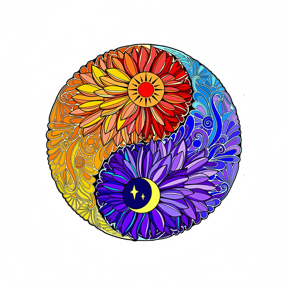 Round Yin Yang Flower-Shaped Jigsaw Puzzles