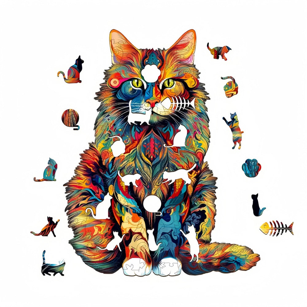 Colorful Cat Wooden Jigsaw Puzzle