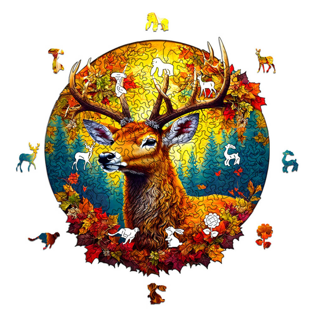 Maple Leaf Elk Wooden Jigsaw Puzzle