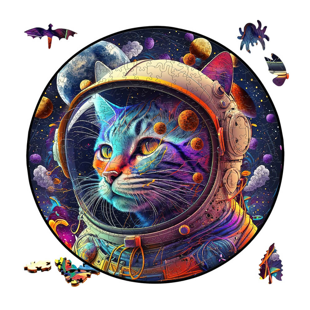 Space Cats Irregular Animal Wooden Jigsaw Puzzle