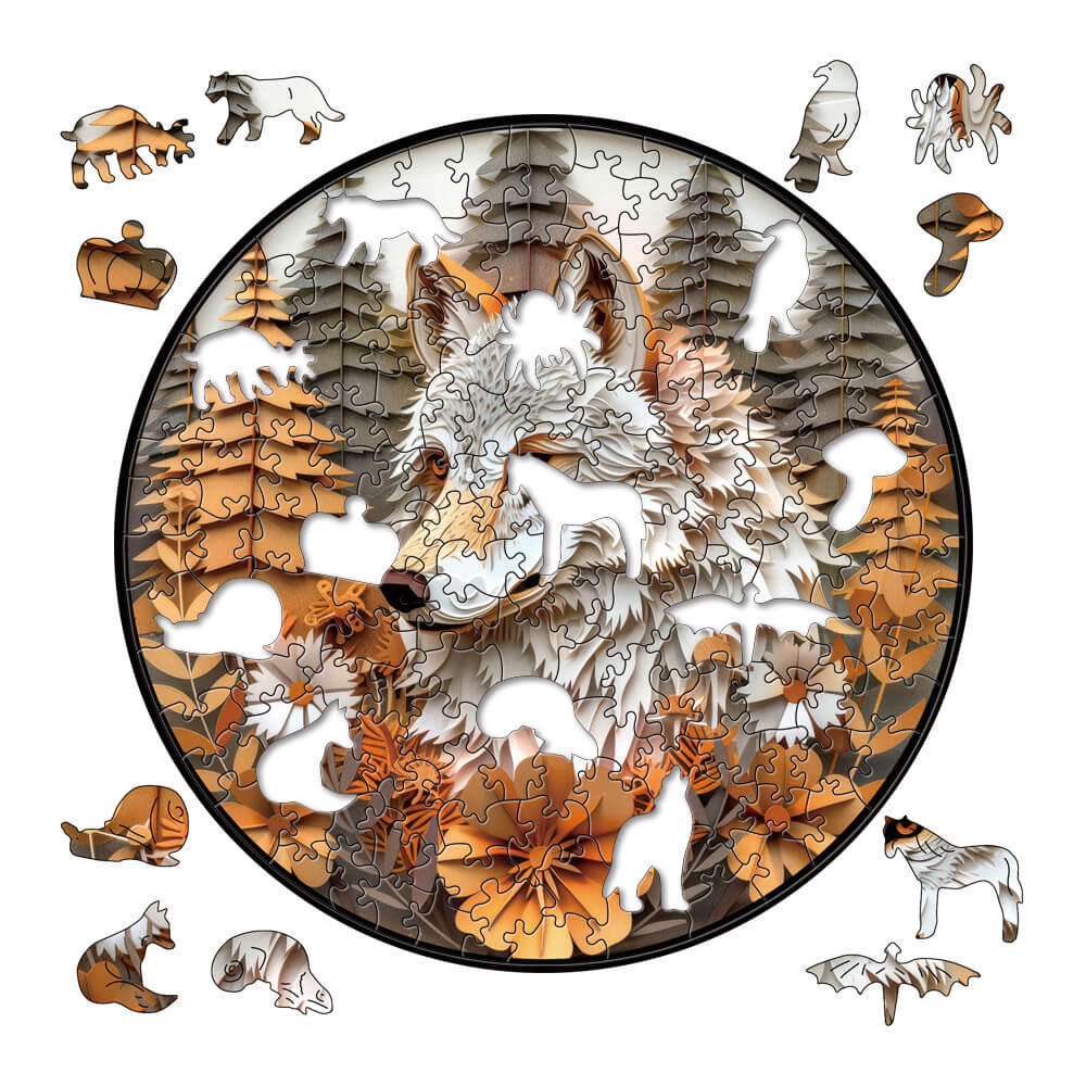 3D Visual Effect wolf king wooden puzzle