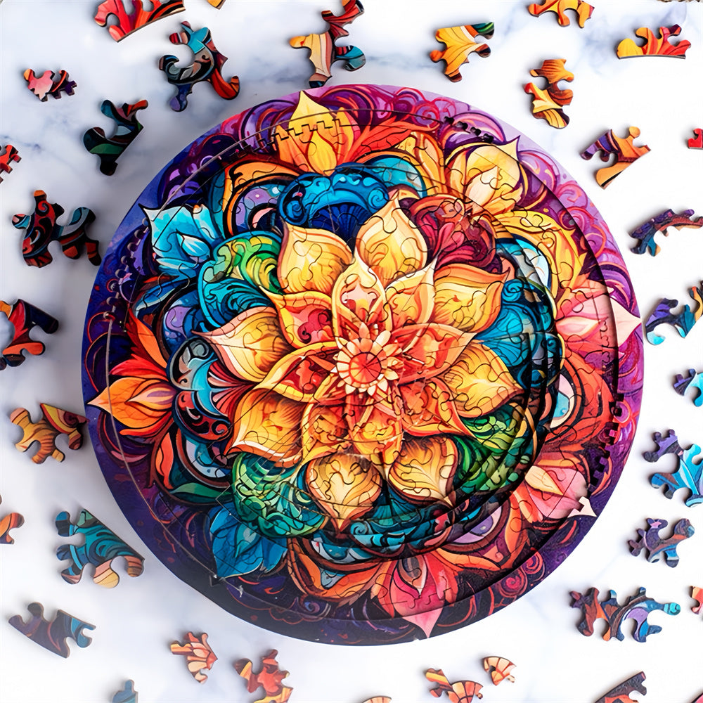 Colorful 7-Layer Mandala Wooden Jigsaw Puzzles-High Difficulty Level for Adult