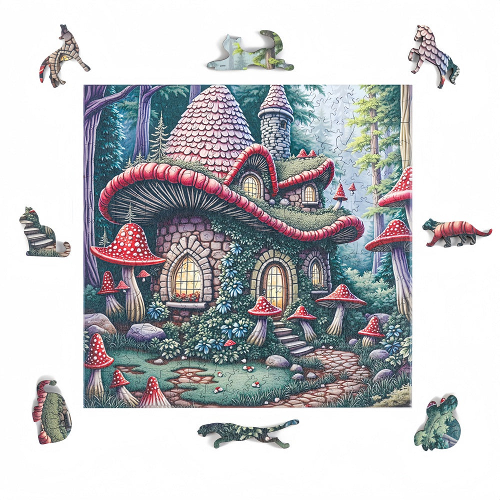 Mushroom House-Wooden Jigsaw Puzzle for Adults