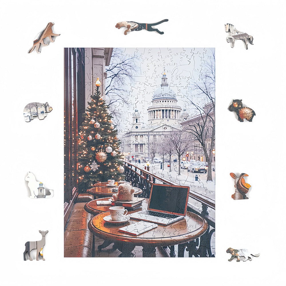 Christmas Snow Scene-Irregular Shape Wooden Jigsaw Puzzle