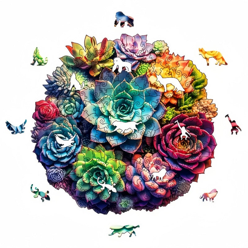 Succulent Wooden Jigsaw Puzzle-Birthday Creative Gift