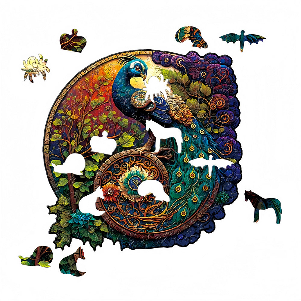 Yin Yang Peacock Leaf Jigsaw Puzzles for Adults