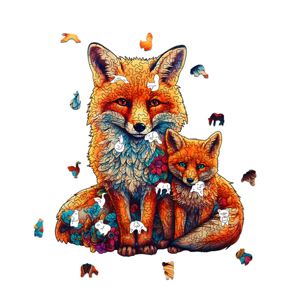 Fox Mother and Cub Wooden Puzzle