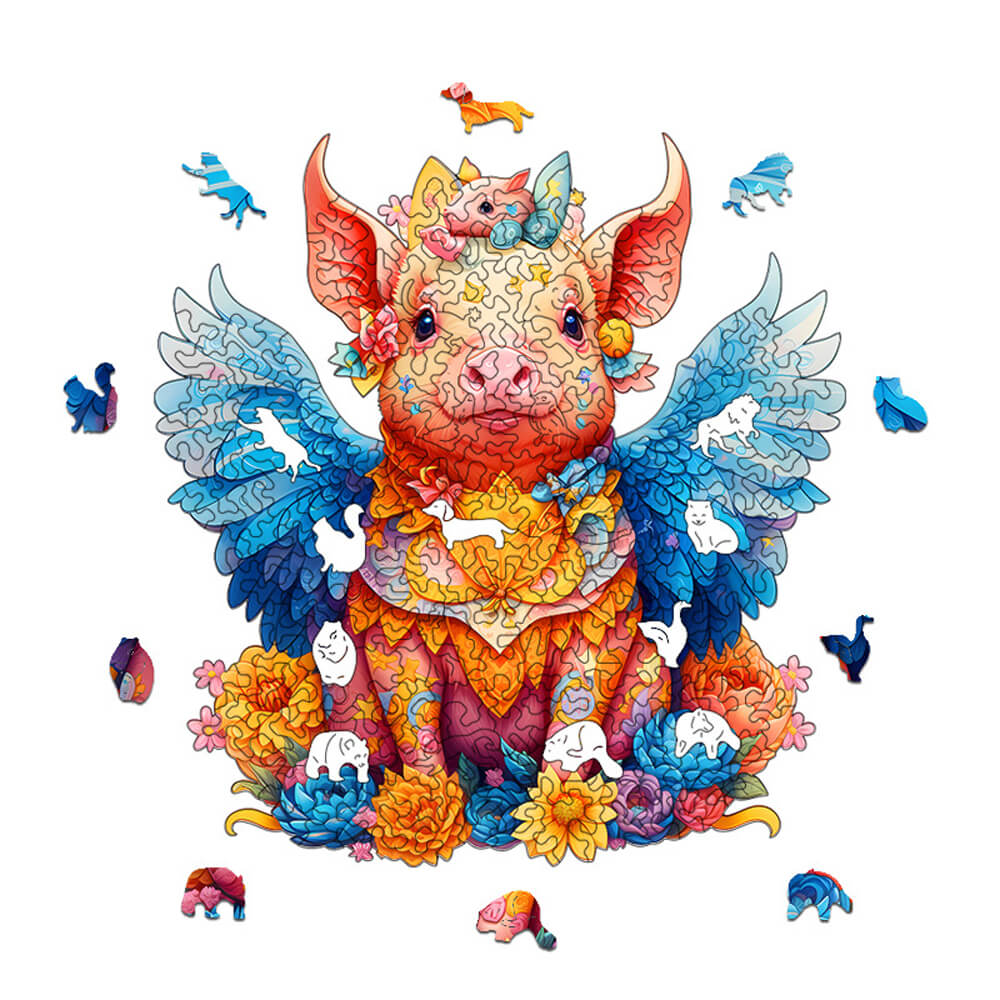 Flying Pig Wooden Jigsaw Puzzle