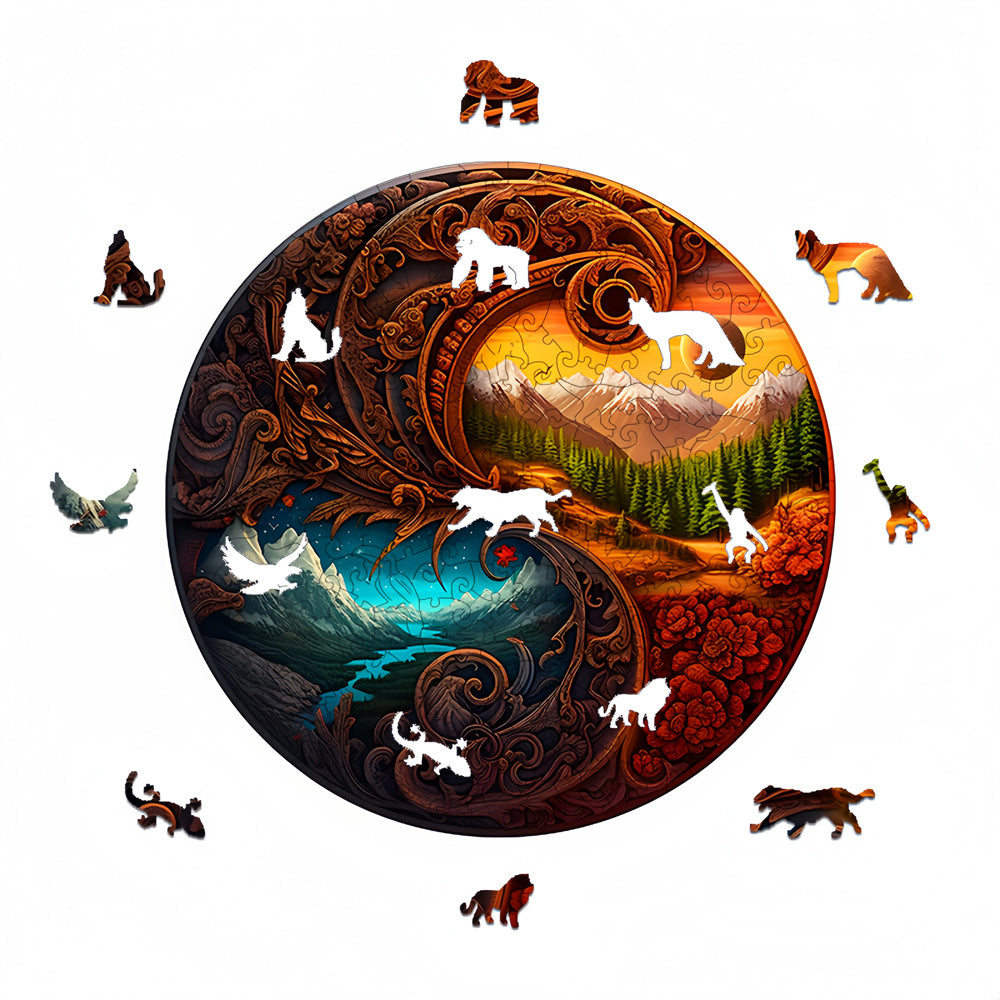 Yin Yang Forest Mountains Wooden Jigsaw Puzzles