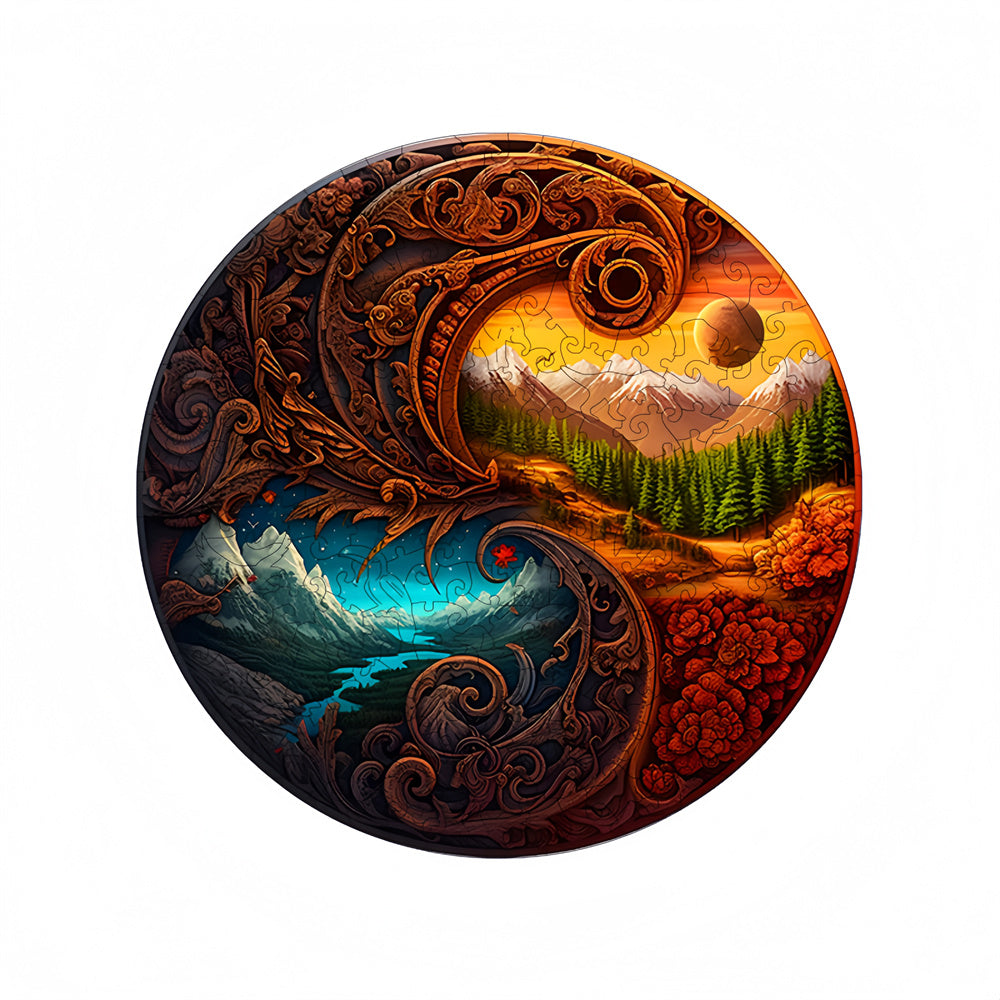 Yin Yang Forest Mountains Wooden Jigsaw Puzzles