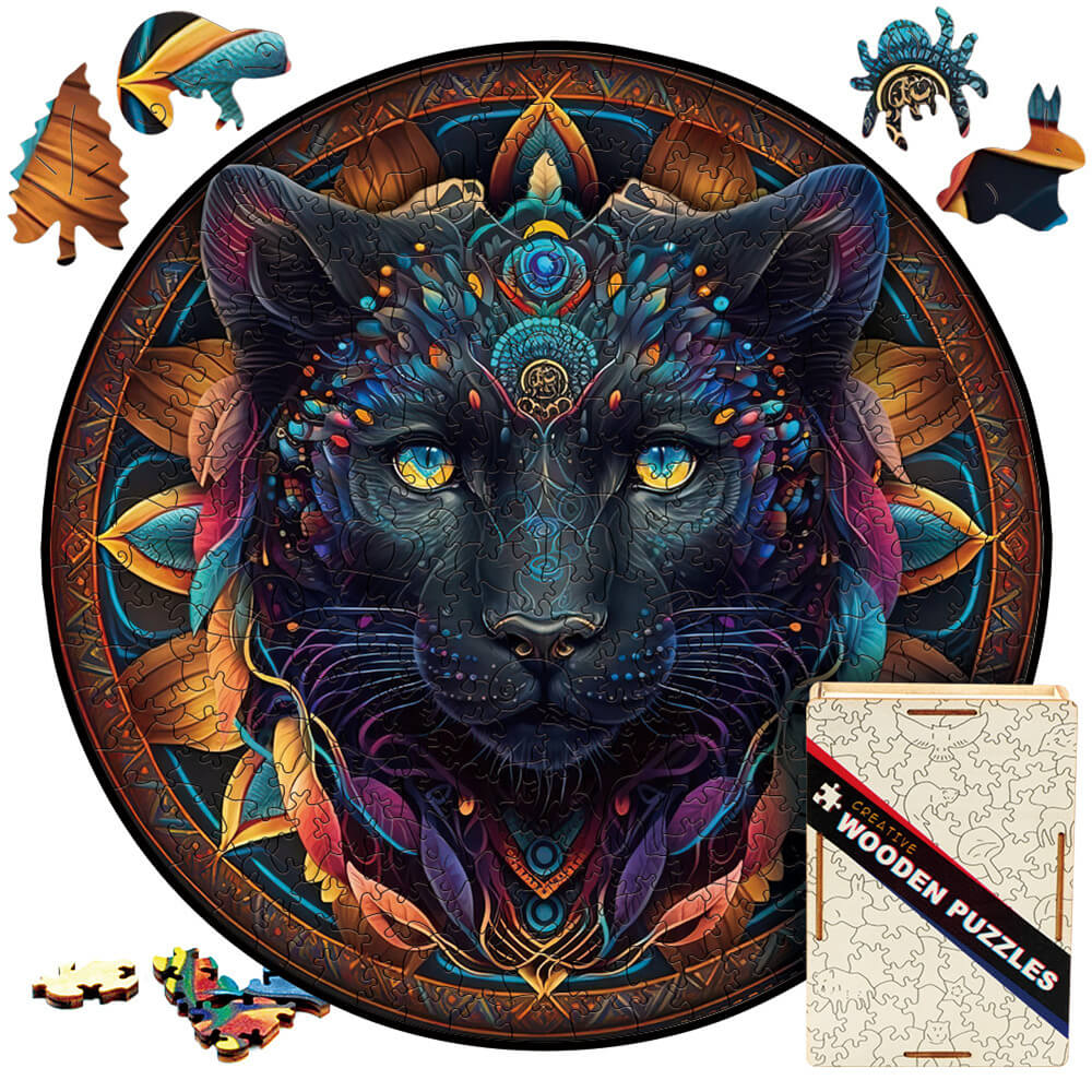 Mandala Style Black Cat Wooden Jigsaw Puzzles for Adults