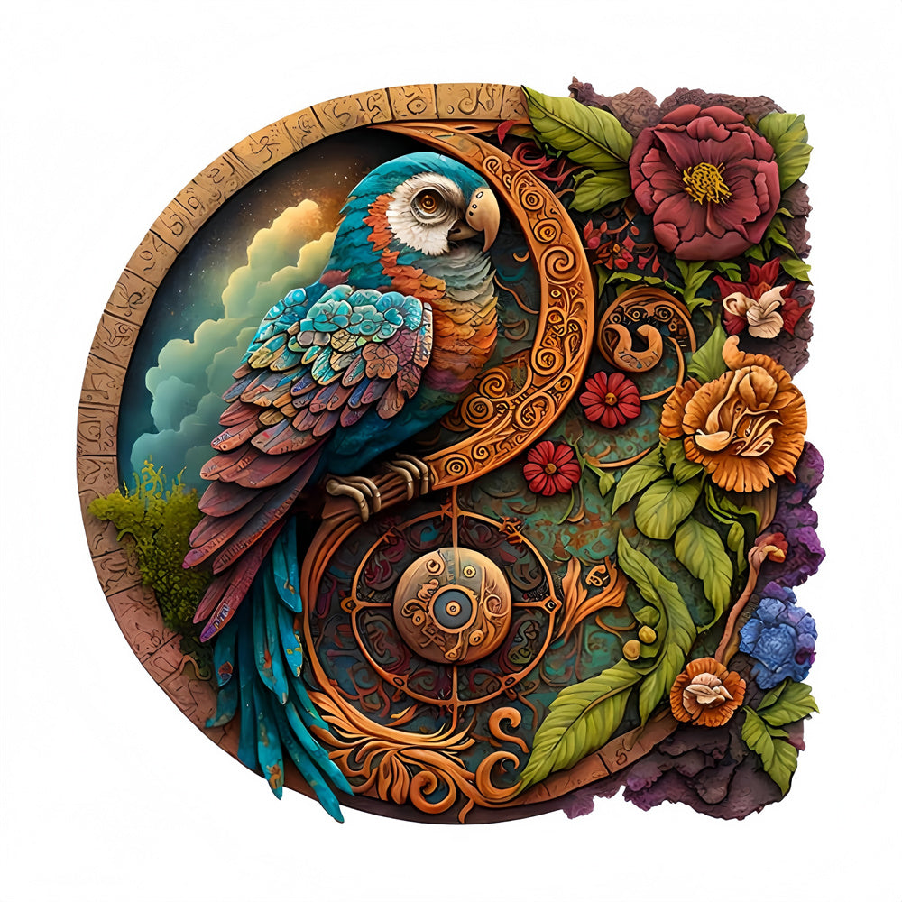 Parrot & Flower Yin Yang Wooden Jigsaw Puzzles