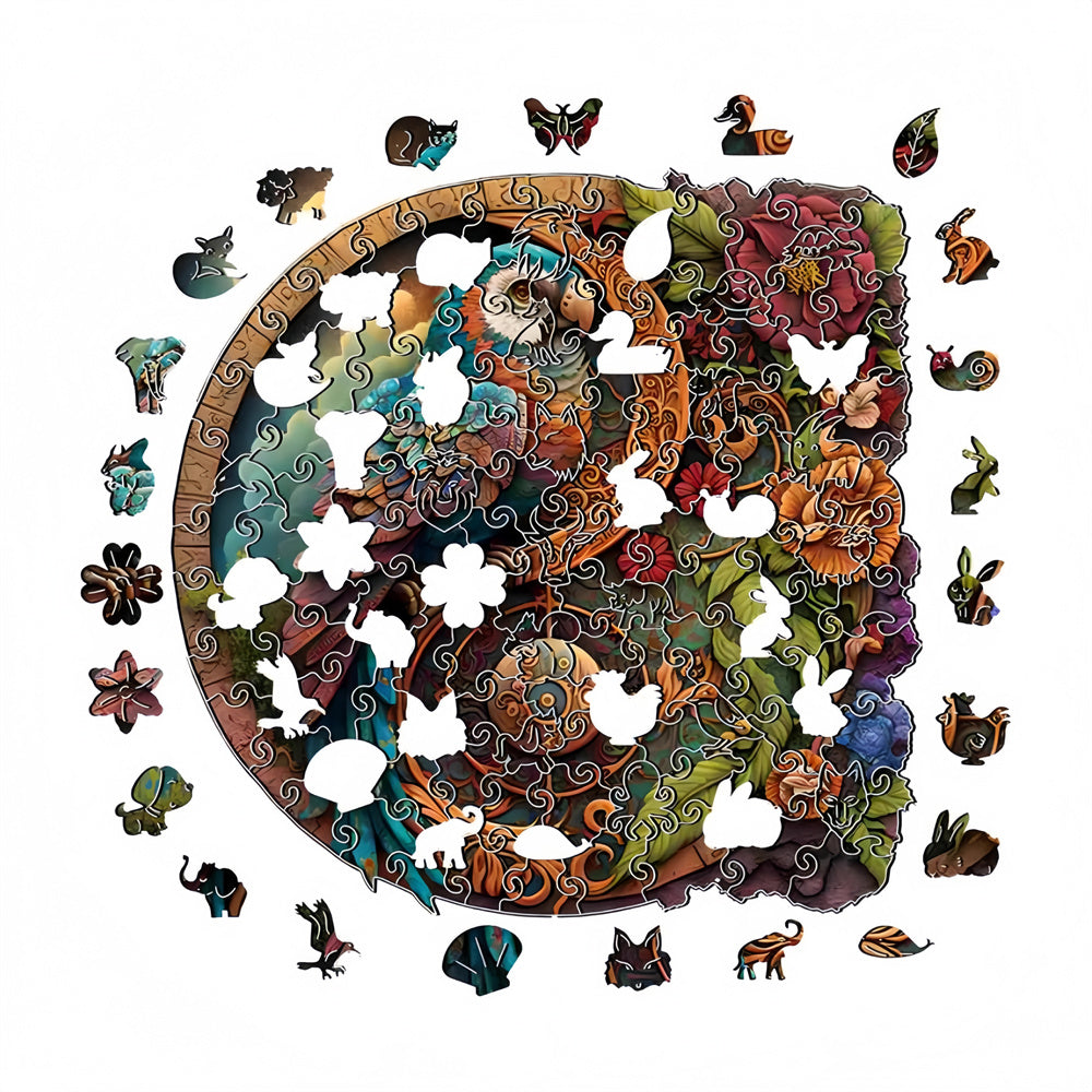 Parrot & Flower Yin Yang Wooden Jigsaw Puzzles