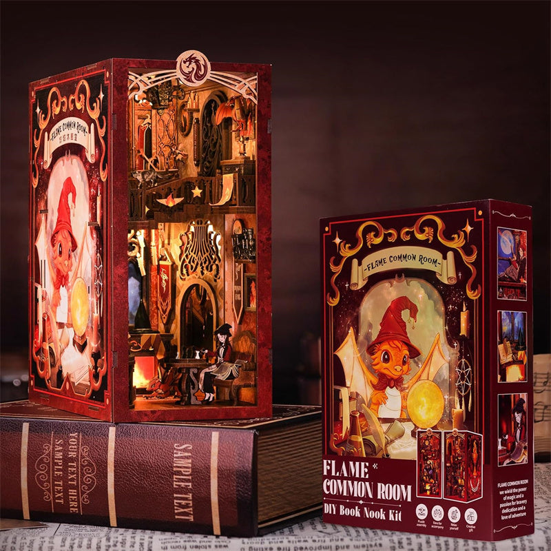 Flame Common Room - Book Nook Kit, DIY 3D Wooden Puzzle