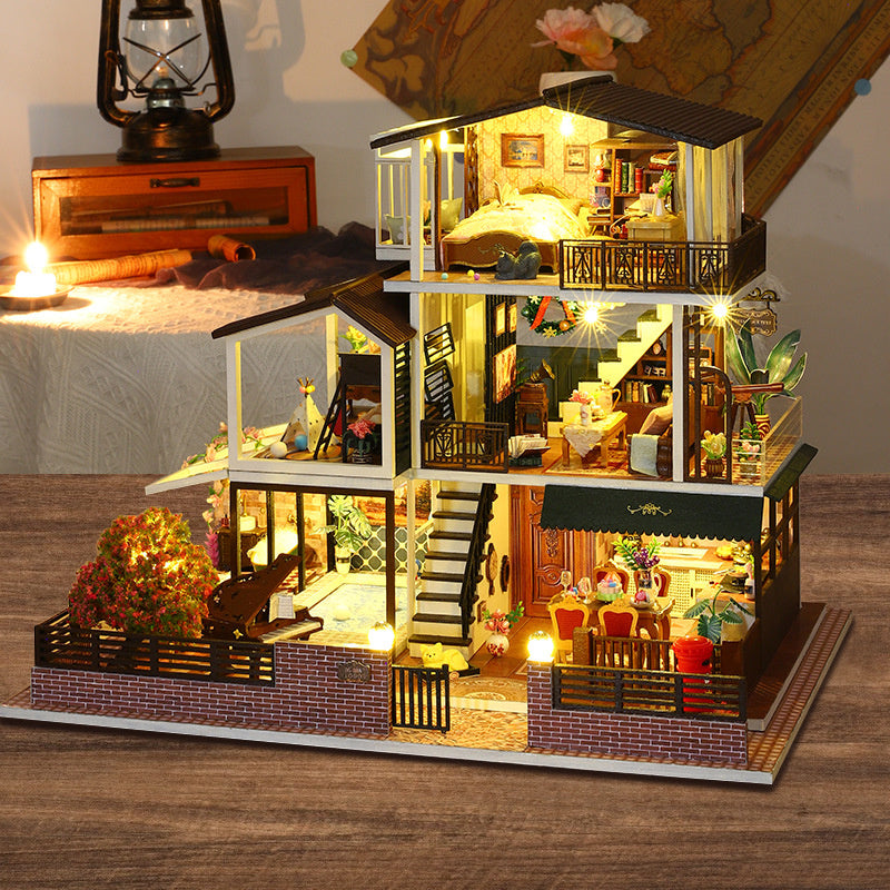 Romantic Open Courtyard - DIY Dollhouse Kit, 3D Wooden Puzzle