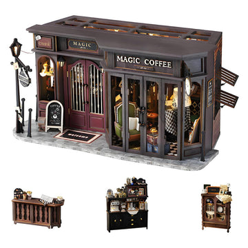 Vintage Coffee Shop - DIY Dollhouse Kit, 3D Wooden Puzzle