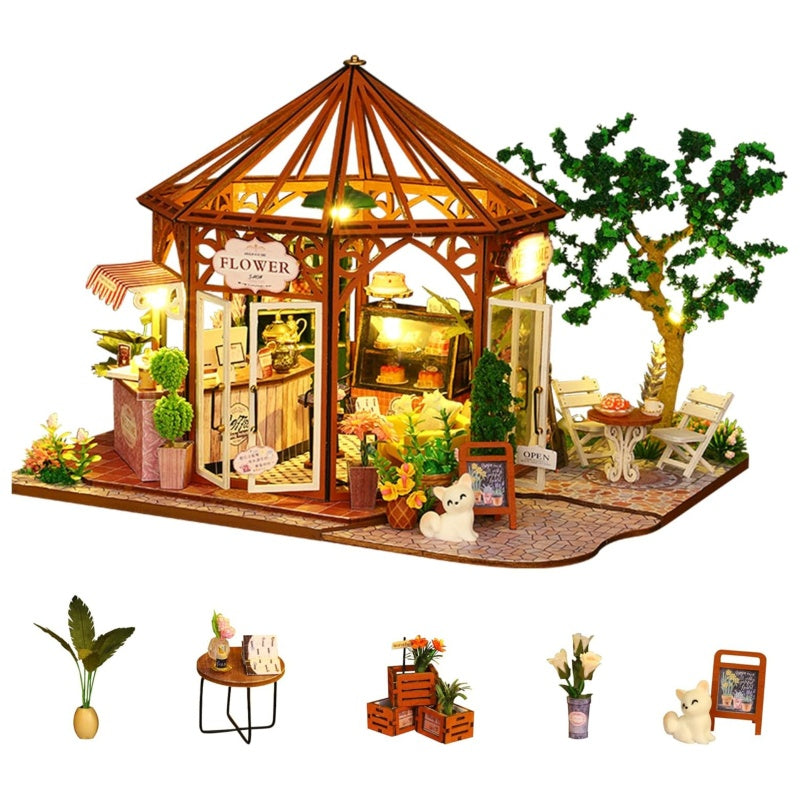 Mocha Coffee Shop - DIY Dollhouse Kit, 3D Wooden Puzzle